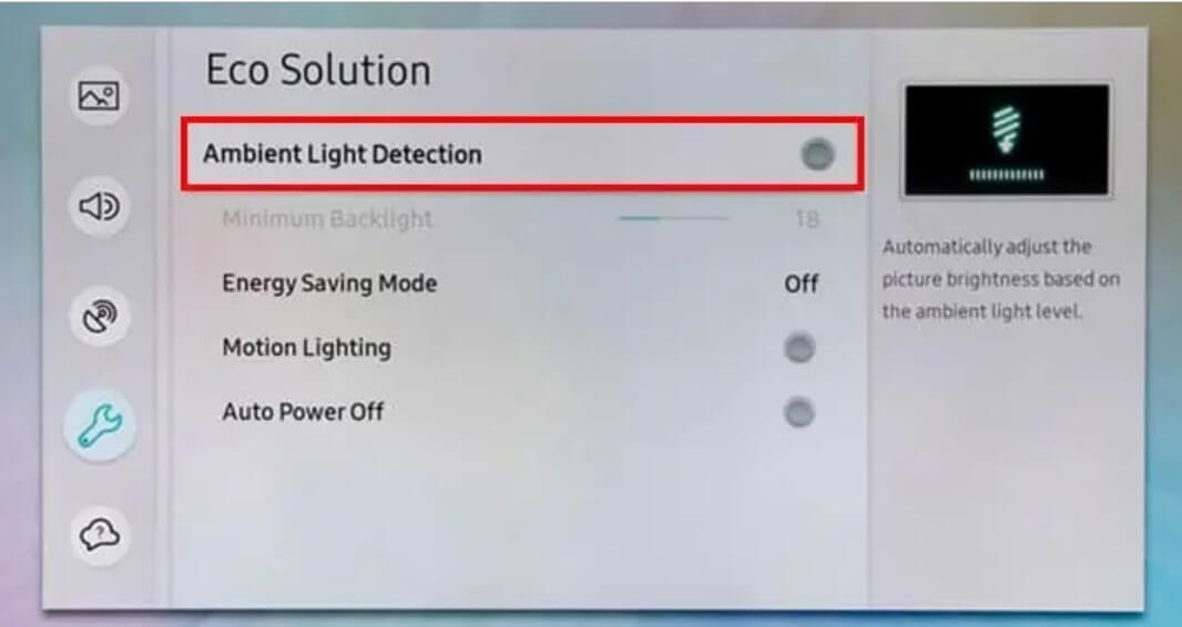 Tắt tính năng Ambient Light Detection để chỉnh độ sáng màn hình tivi Samsung 