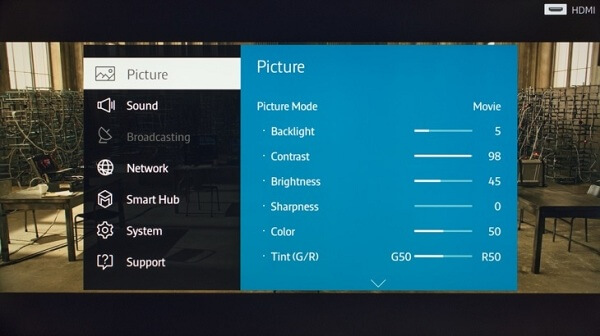 Chỉnh độ sáng màn hình tivi Samsung thông qua điều chỉnh độ tương phản 