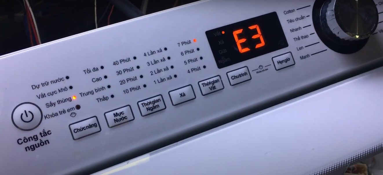 Lỗi E3 máy giặt AQUA là gì?