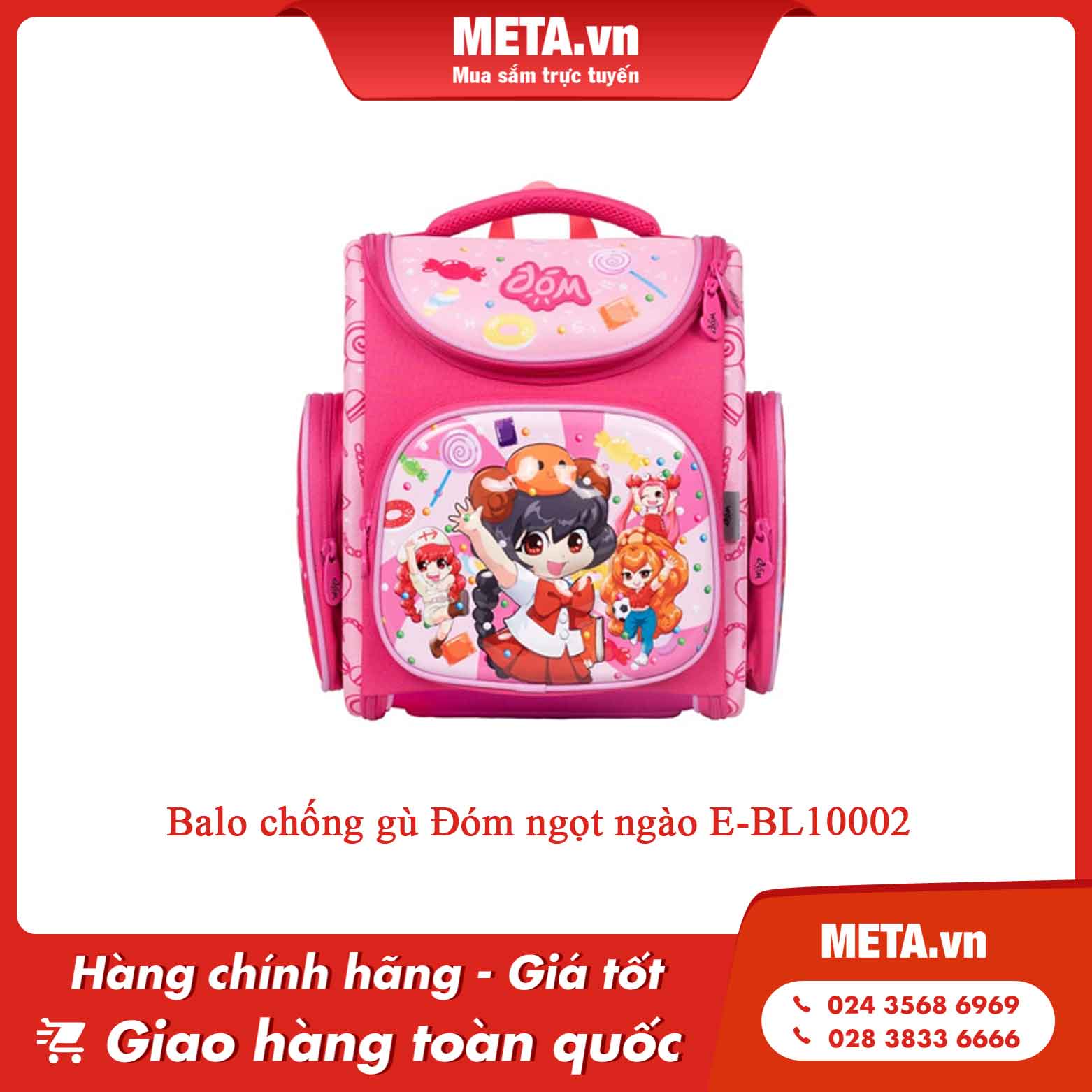 Cặp đi học nữ cấp 1 cá tính chống gù Đóm ngọt ngào E-BL10002