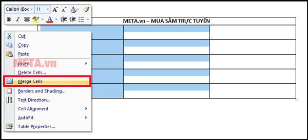 Cách gộp ô trong Word