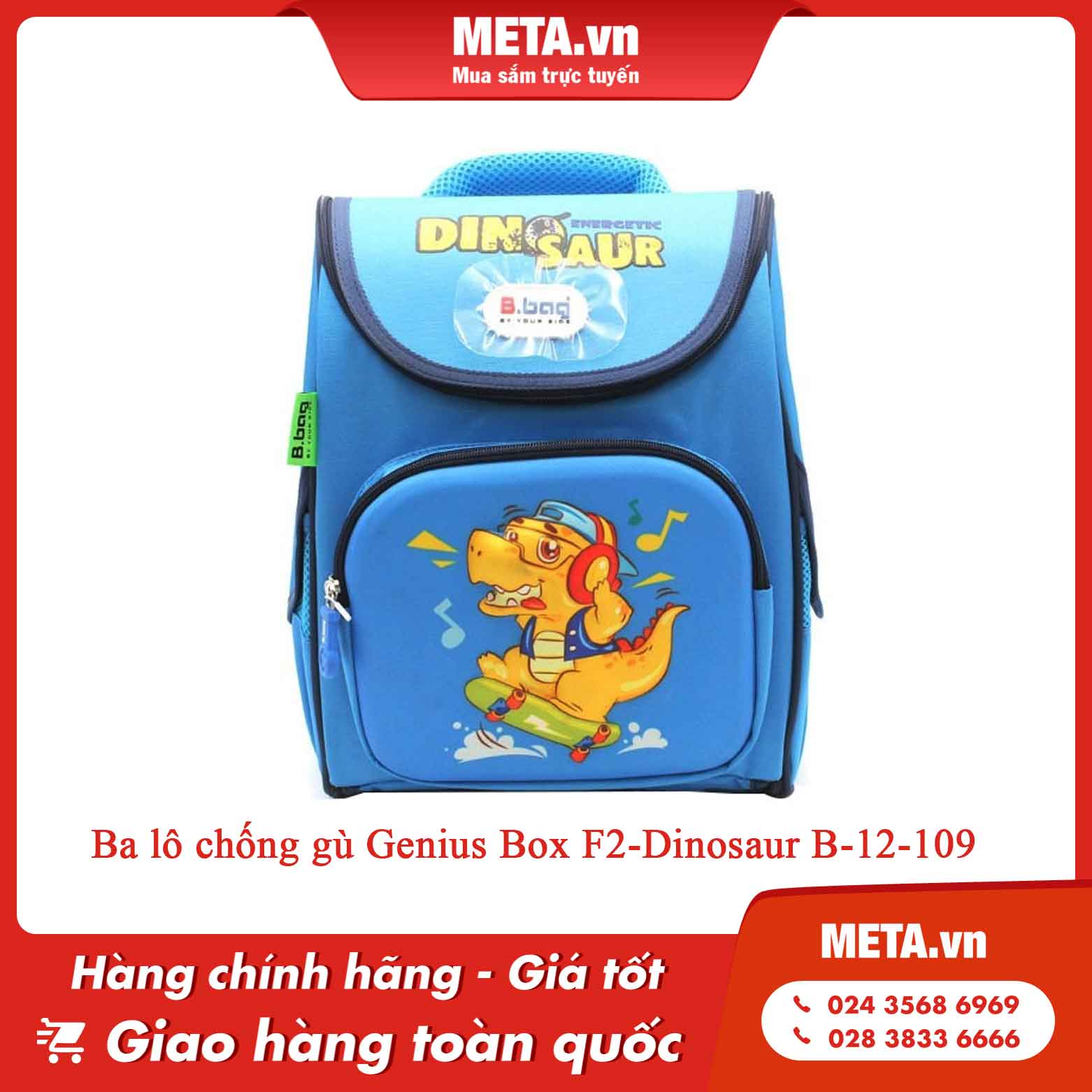 Ba lô chống gù Genius Box F2-Dinosaur B-12-109 - xanh đậm