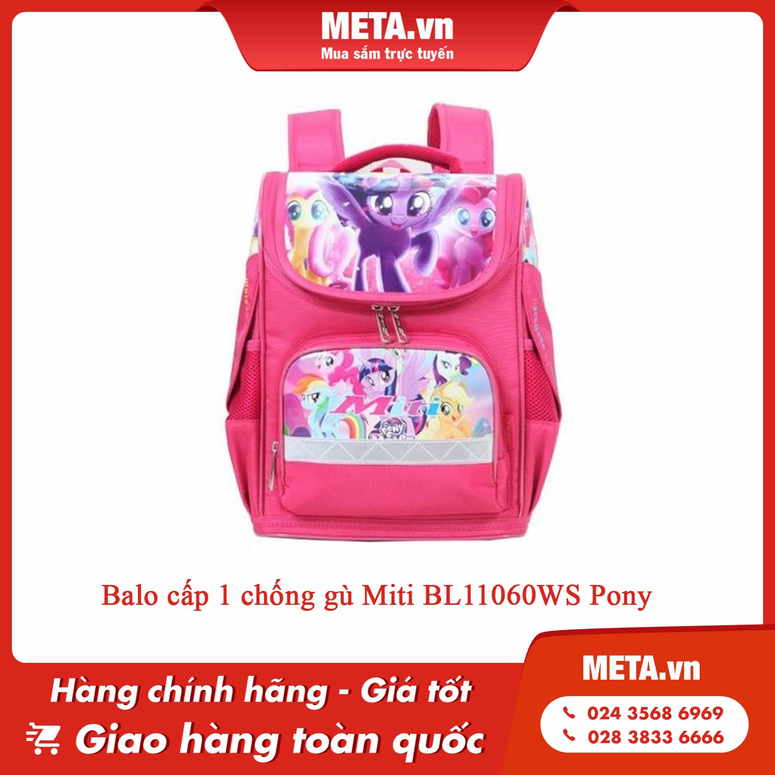 Balo cấp 1 chống gù Miti BL11060WS Pony