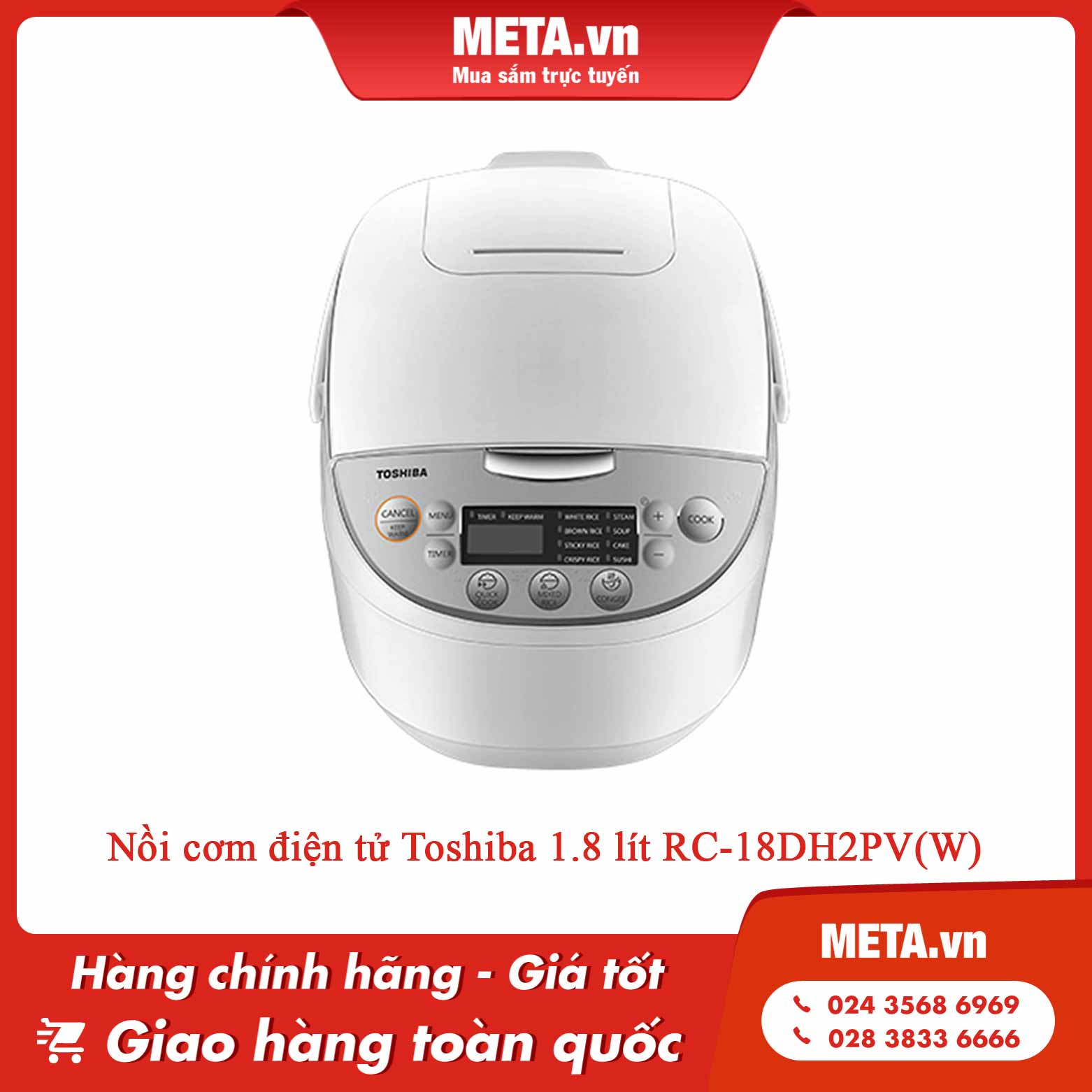 Nồi cơm điện tử Toshiba 1.8 lít RC-18DH2PV(W)