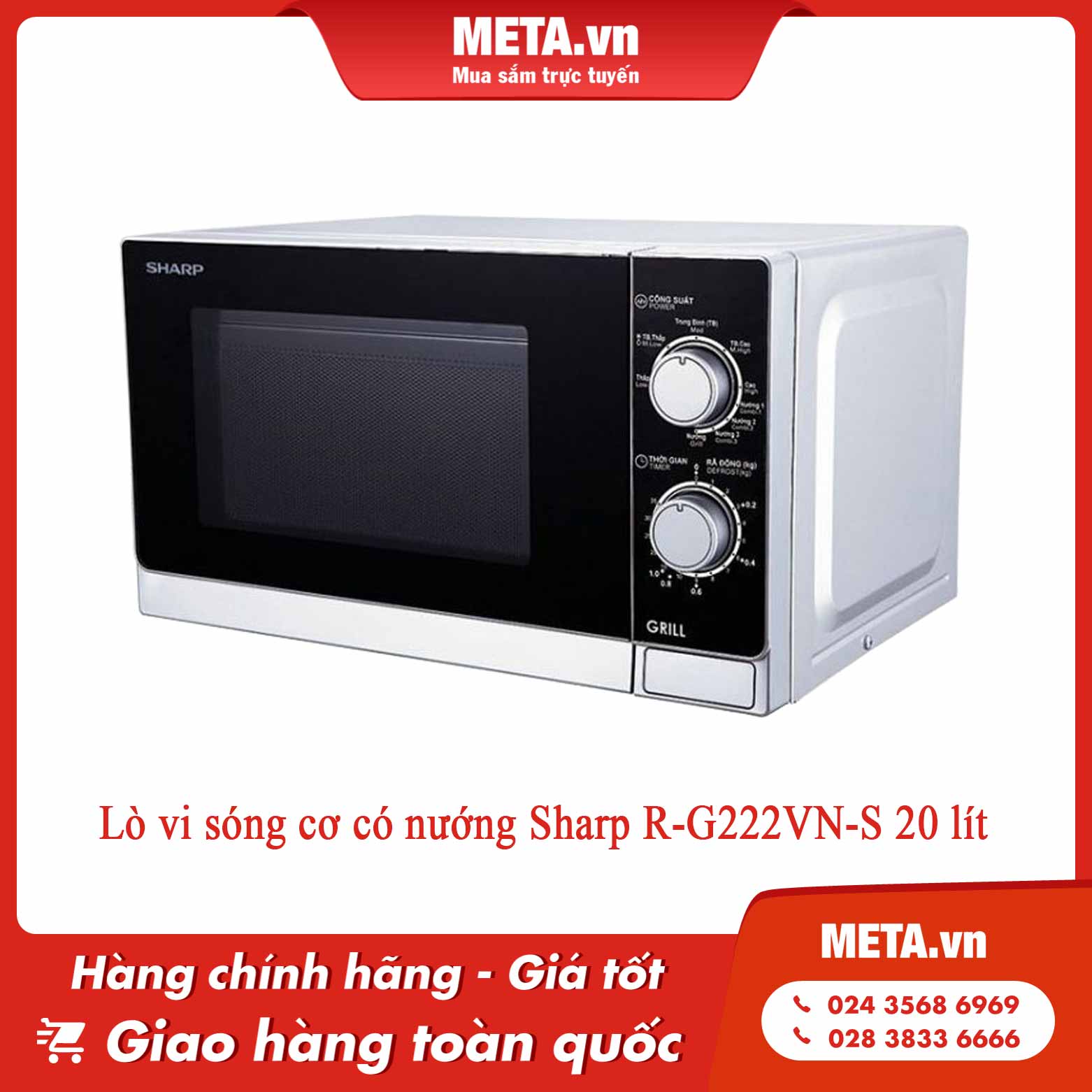 Lò vi sóng cơ có nướng Sharp R-G222VN-S 20 lít