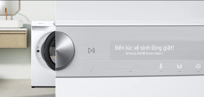 Màn hình máy giặt Samsung AI EcoBubble hiển thị hướng dẫn vô cùng thông minh
