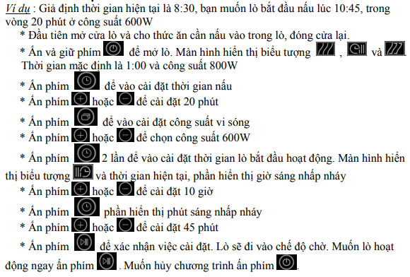 Sử dụng chức năng hẹn giờ nấu ở lò vi sóng Malloca