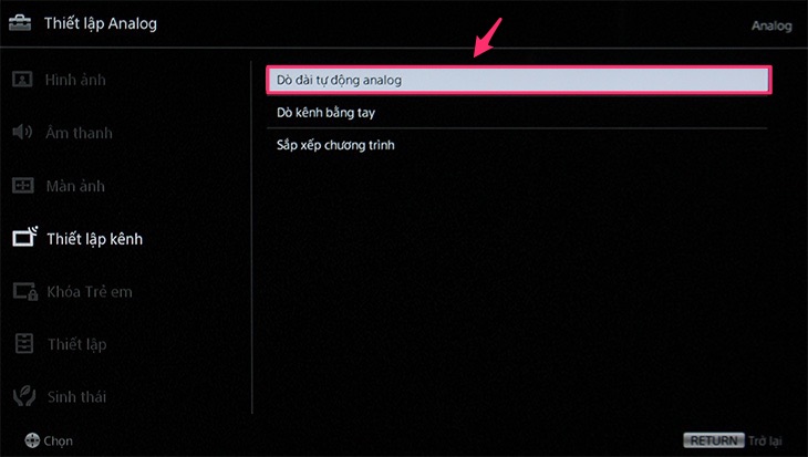 Cách dò kênh Analog trên tivi Sony Bravia