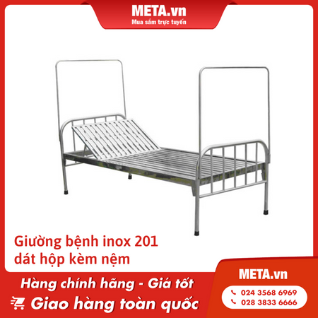 Giường bệnh nhân inox 201 dát hộp kèm nệm 