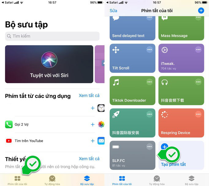 Tiến hành kích hoạt SLP.FC trong phím tắt của tôi (Siri Shortcuts) hoặc widget tiện ích