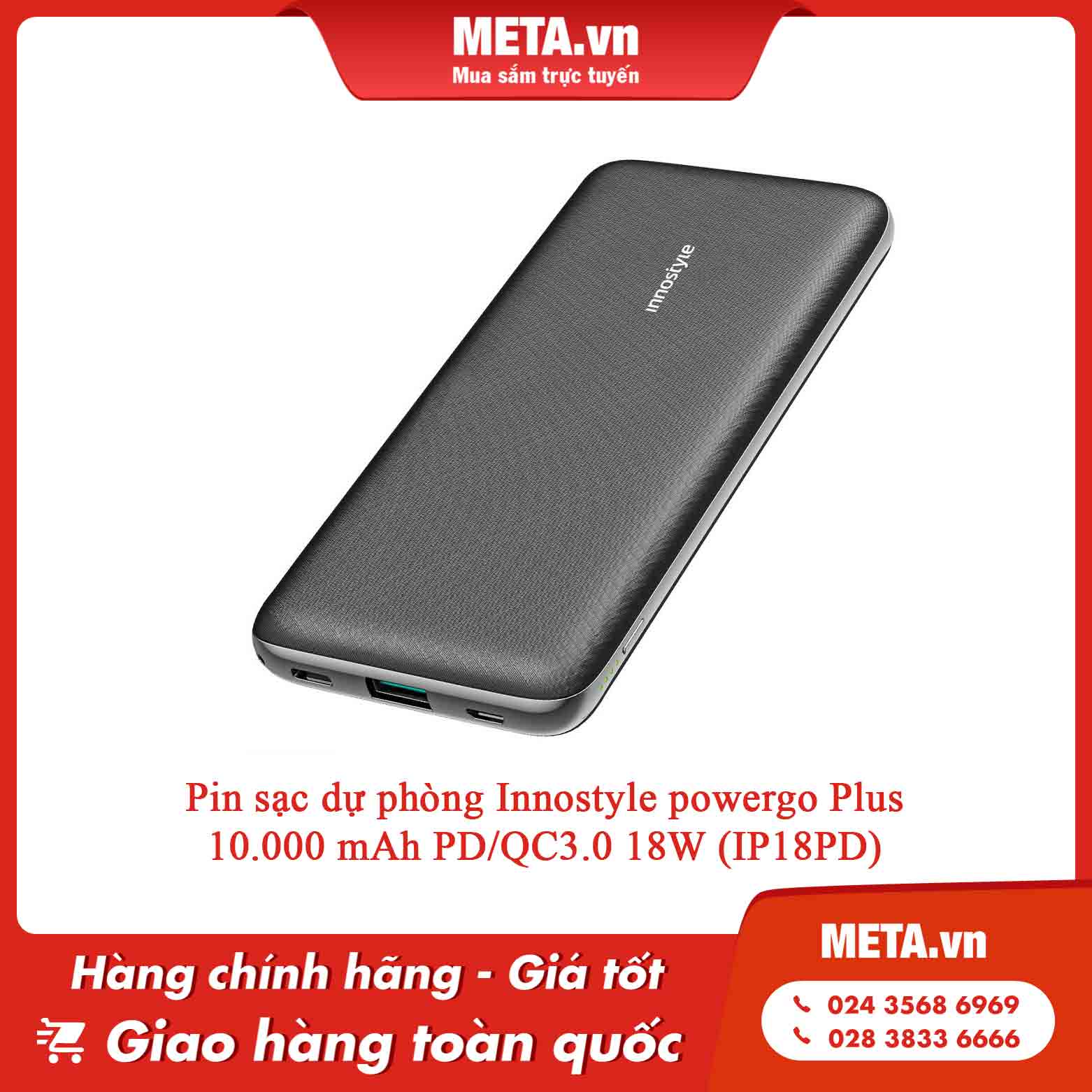 Pin sạc dự phòng Innostyle powergo Plus 10.000 mAh PD/QC3.0 18W (IP18PD)