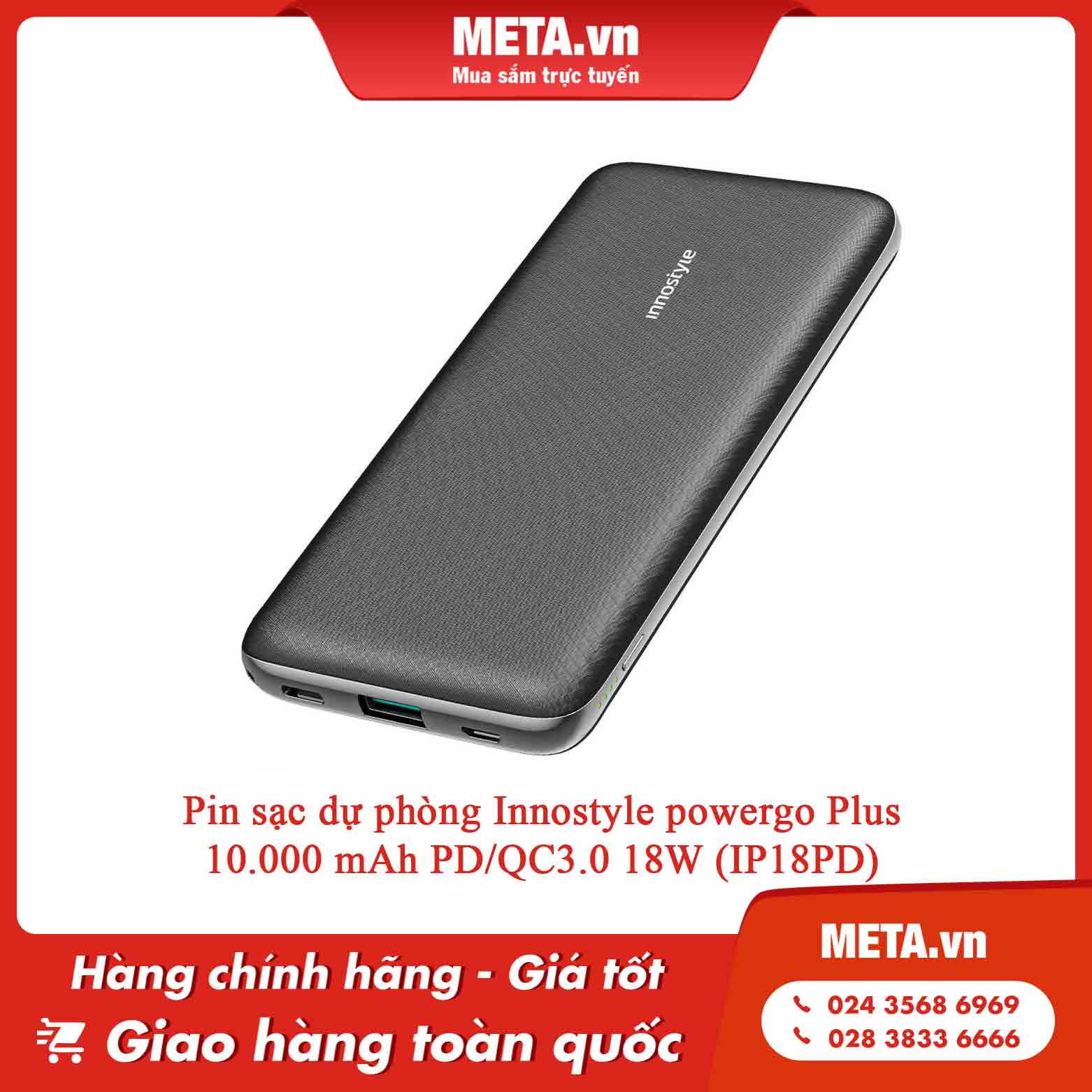 Pin sạc dự phòng Innostyle powergo Plus 10.000 mAh PD/QC3.0 18W (IP18PD)