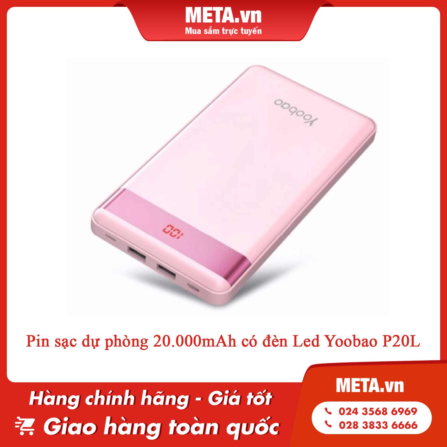 Pin sạc dự phòng 20.000mAh có đèn Led Yoobao P20L