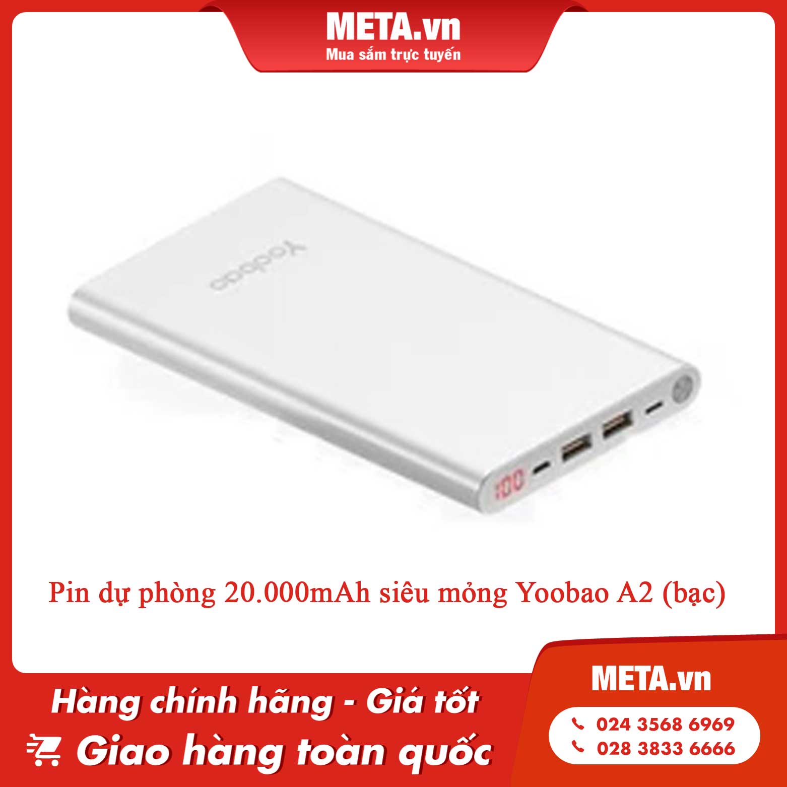 Pin dự phòng 20.000mAh siêu mỏng Yoobao A2 (bạc)