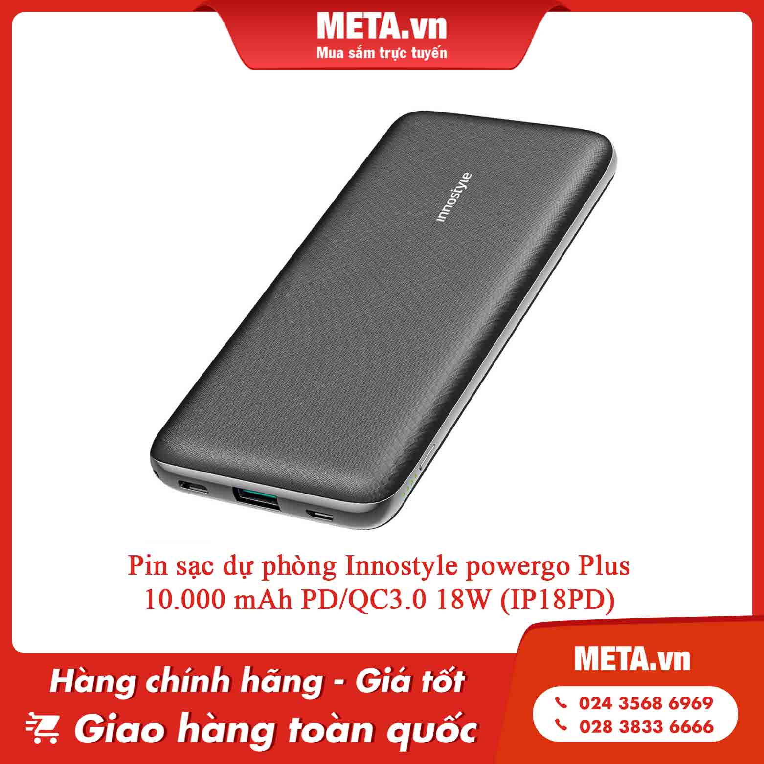 Pin sạc dự phòng Innostyle powergo Plus 10.000 mAh PD/QC3.0 18W (IP18PD)