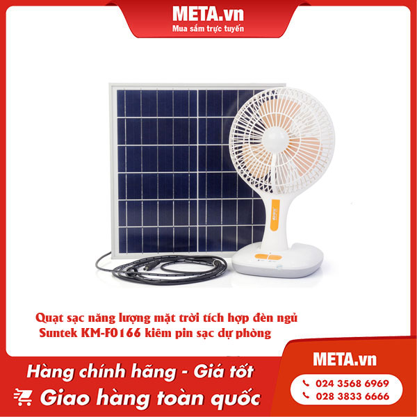 quạt sạc năng lượng mặt trời tích hợp đèn ngủ Suntek KM-F0166 kiêm pin sạc dự phòng