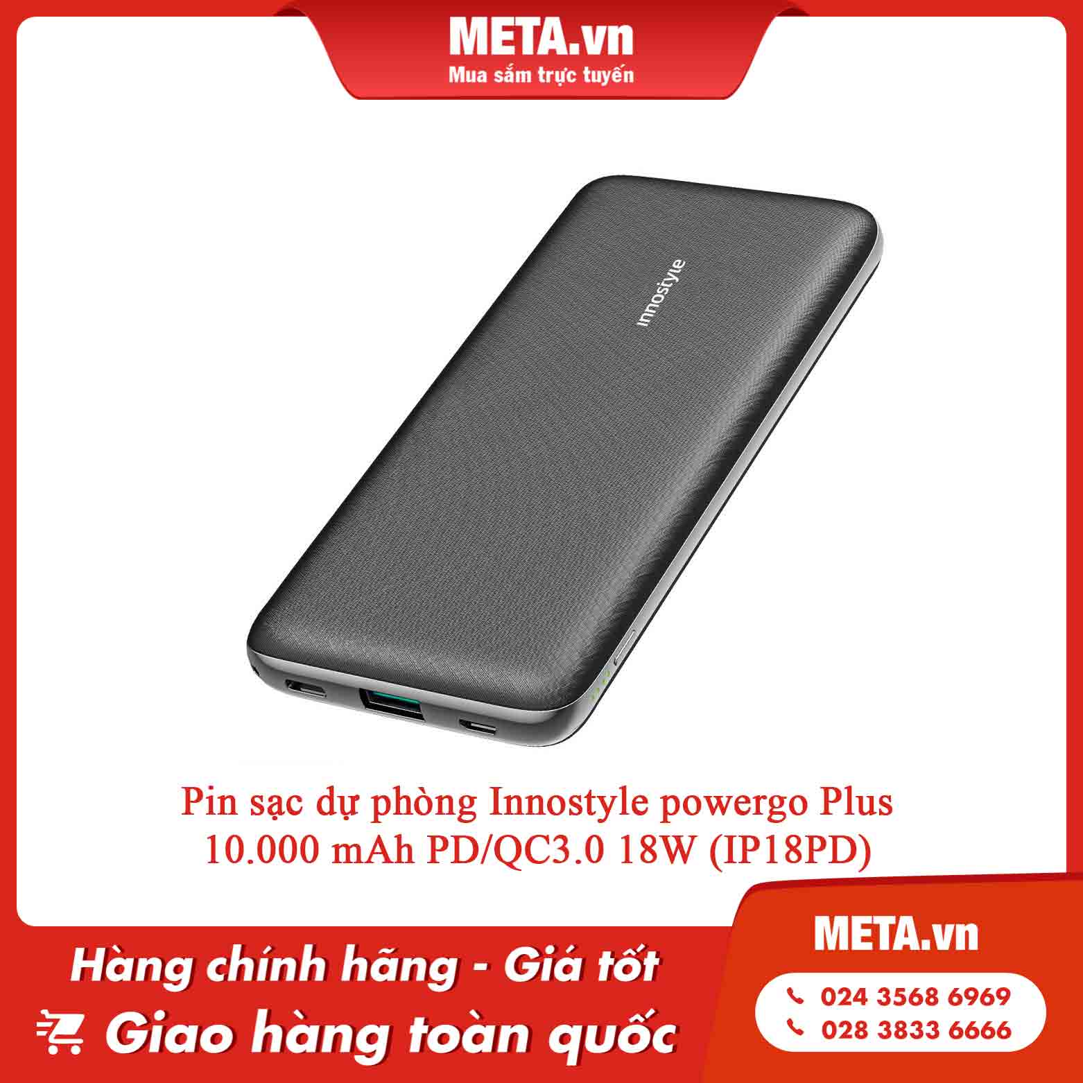 Pin sạc dự phòng Innostyle powergo Plus 10.000 mAh PD/QC3.0 18W (IP18PD)