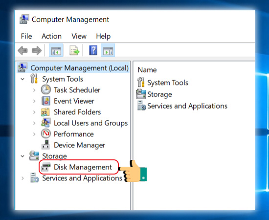 Tại giao diện Computer Management -> Nhấn Disk Management.