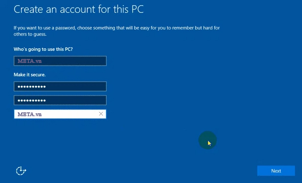 Tiếp theo, bạn tạo tài khoản Windows