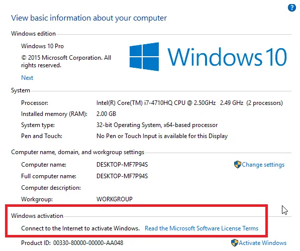 Nếu bạn thấy dòng Connect to the Internet to activate Windows thì có nghĩa là máy tính của bạn chưa được kết nối Internet