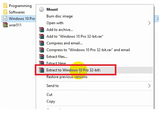 Click chuột phải vào file .ISO -> Nhấn chọn Extract to Windows 10