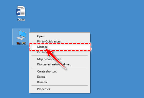 Nhấn chuột phải vào My Computer hoặc This PC -> Nhấn chọn Manage