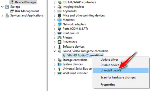 Nhấn chuột phải vào Driver âm thanh cũ -> Chọn Uninstall Driver