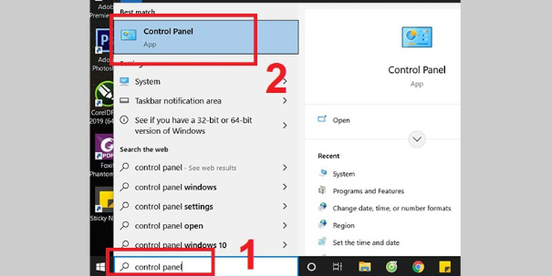 Gõ Control Panel vào thanh tìm kiếm -> Nhấn mở Control Panel