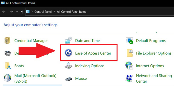 Chọn mục Ease of Access Center