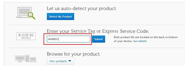 Nhập mã Service Tag vào Enteryour Service Tag or Express Service Code -> Nhấn Submit