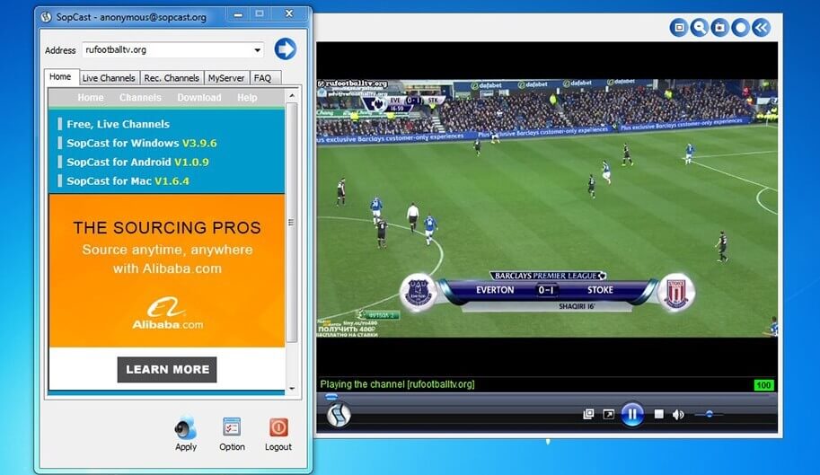 Ứng dụng xem bóng đá trên tivi SopCast