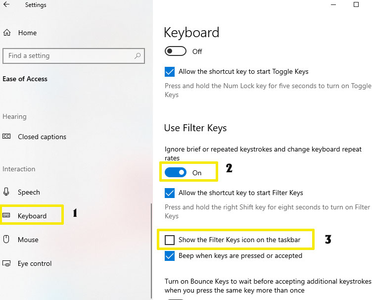 Bật chức năng Make the keyboard easier to use