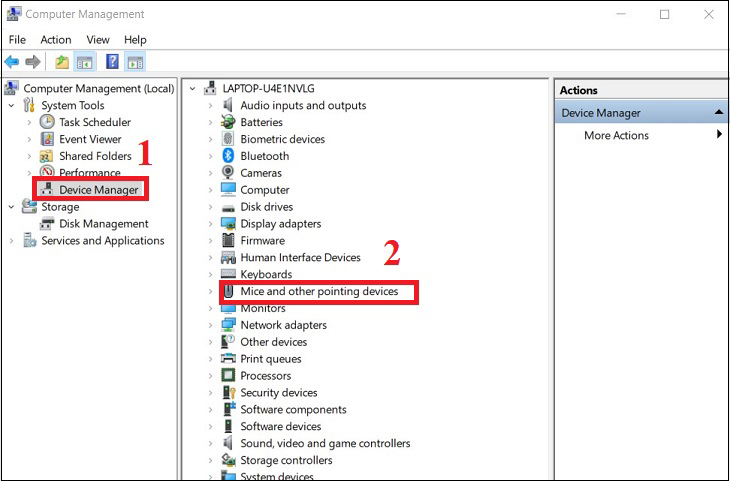 Nhấn chọn Device Manager -> Nhấn chọn Mice and other pointing devices