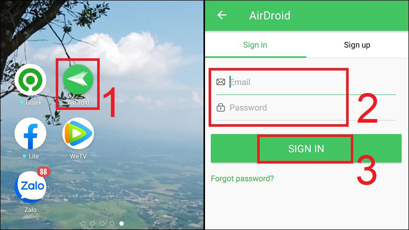 Mở ứng dụng AirDroid trên điện thoại di động