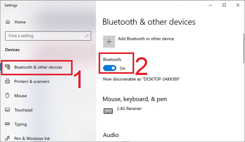 Nhấn vào Bluetooth & other devices -> Nhấn thanh gạt ở phần Bluetooth sang chế độ On
