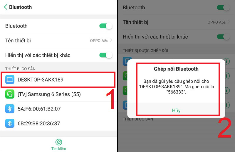 Tại mục Bluetooth trên điện thoại, bạn nhấn chọn tên máy tính của mình để tiến hành ghép đôi