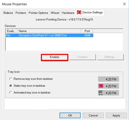 Cách kích hoạt touchpad bằng cài đặt Windows