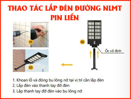 Cách lắp đèn năng lượng mặt trời dạng đèn đường liền thể (pin liền)