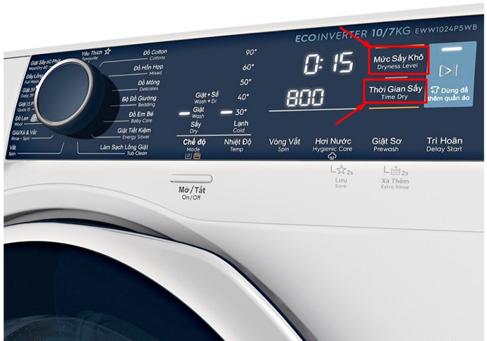 Cách điều chỉnh mức sấy khô và thời gian sấy cho máy giặt Electrolux
