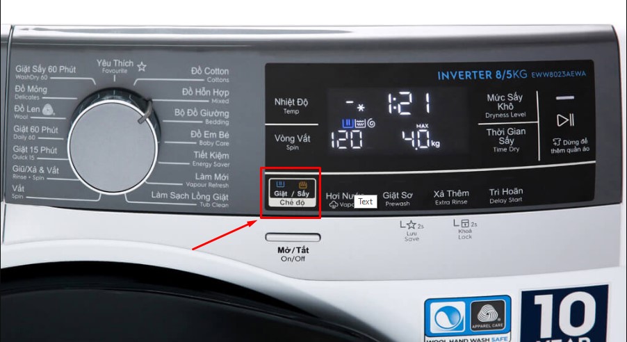 Cách chọn chế độ sấy trên máy giặt Electrolux