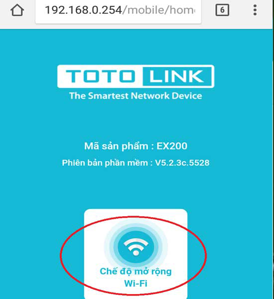 Nhấn vào biểu tượng wifi để vào trang web cấu hình Totolink EX200