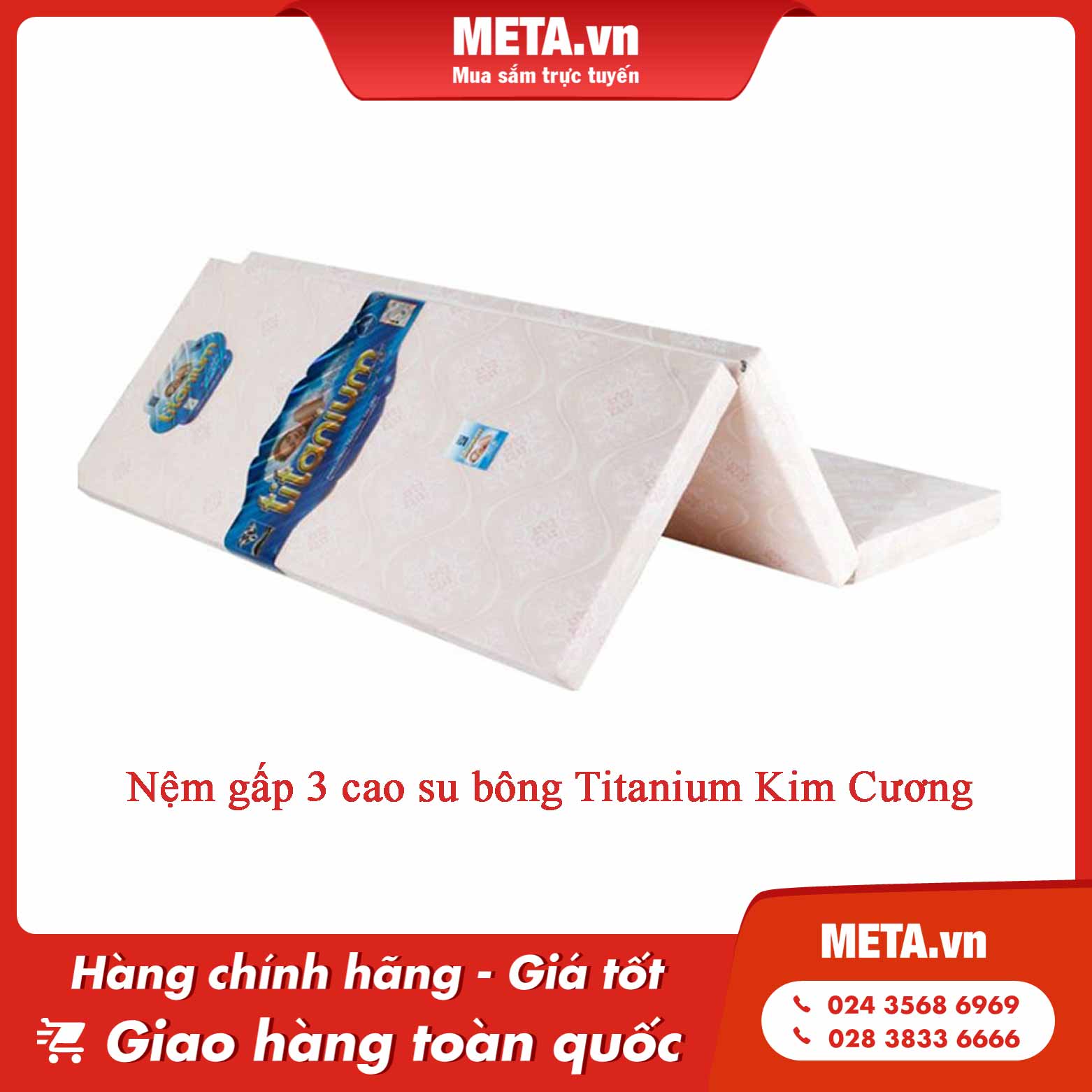 Nệm gấp 3 cao su bông Titanium Kim Cương
