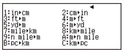 Màn hình menu chuyển đổi đơn vị đo độ dài trên máy tính Casio 580