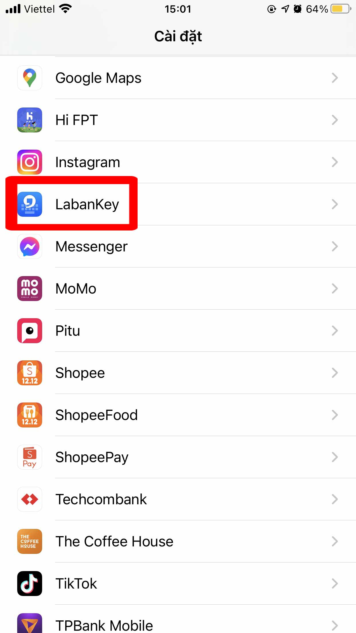 Truy cập vào Cài đặt -> Trượt xuống dưới tìm chọn Labankey