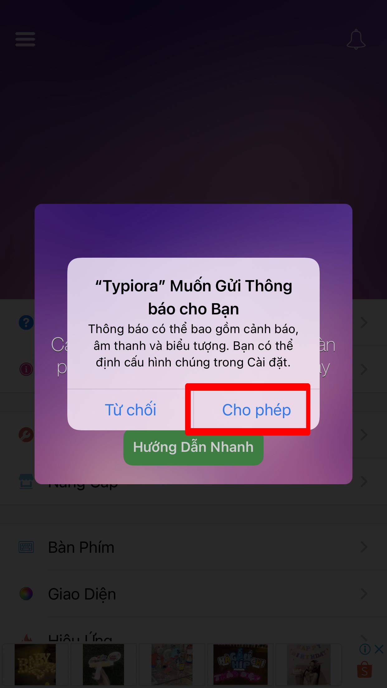 Nhấn Cho phép