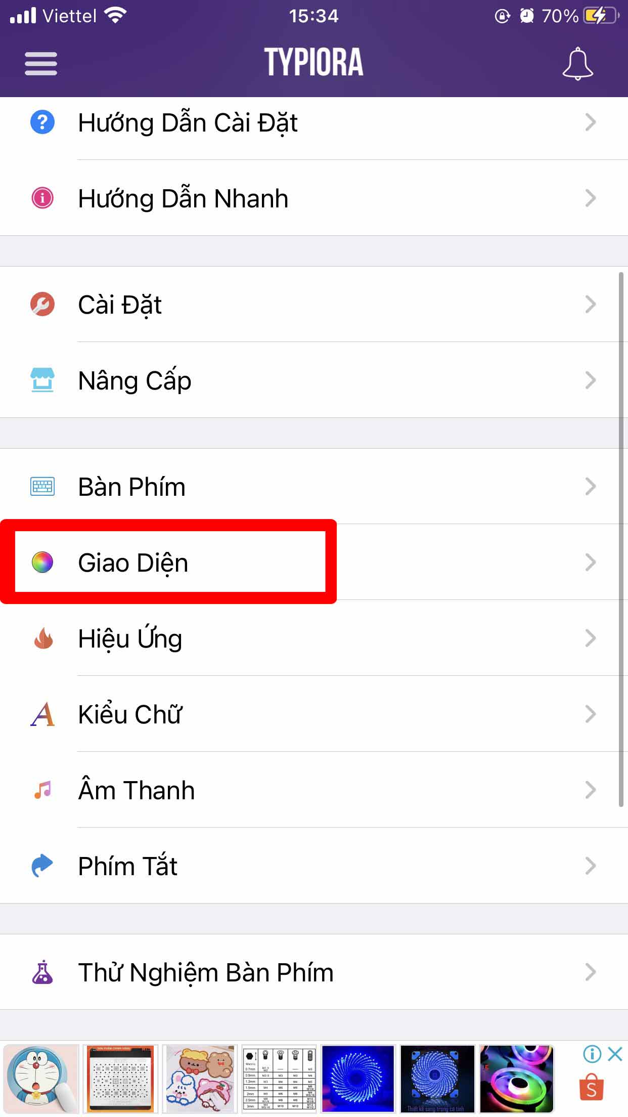 Nhấn chọn Giao diện