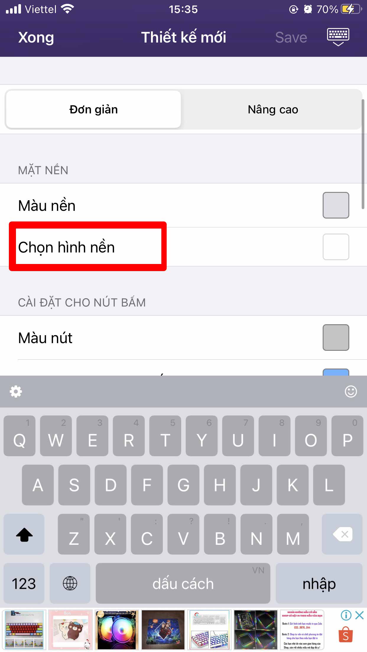Nhấn chọn mục Chọn hình nền