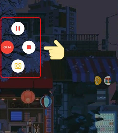 Nhấn tiếp vào biểu tượng quay màn hình một lần nữa là sẽ thấy 3 tùy chọn là Tạm dừng/Kết thúc video/Chụp màn hình trong video