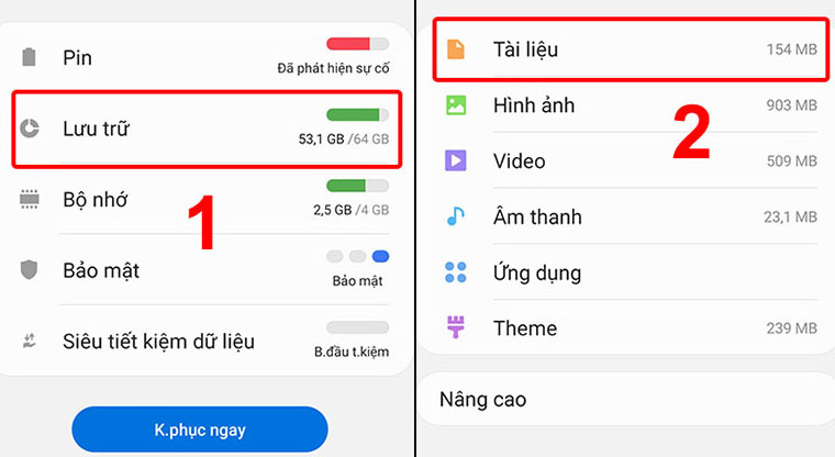 Cách giải phóng dung lượng Samsung bằng việc xóa file tài liệu