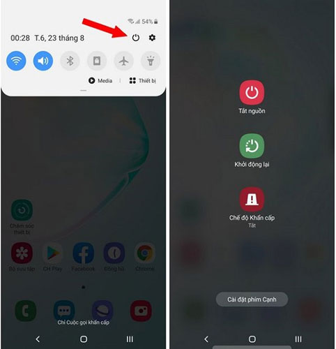 Cách tắt điện thoại Samsung bằng tính năng Quick Panel